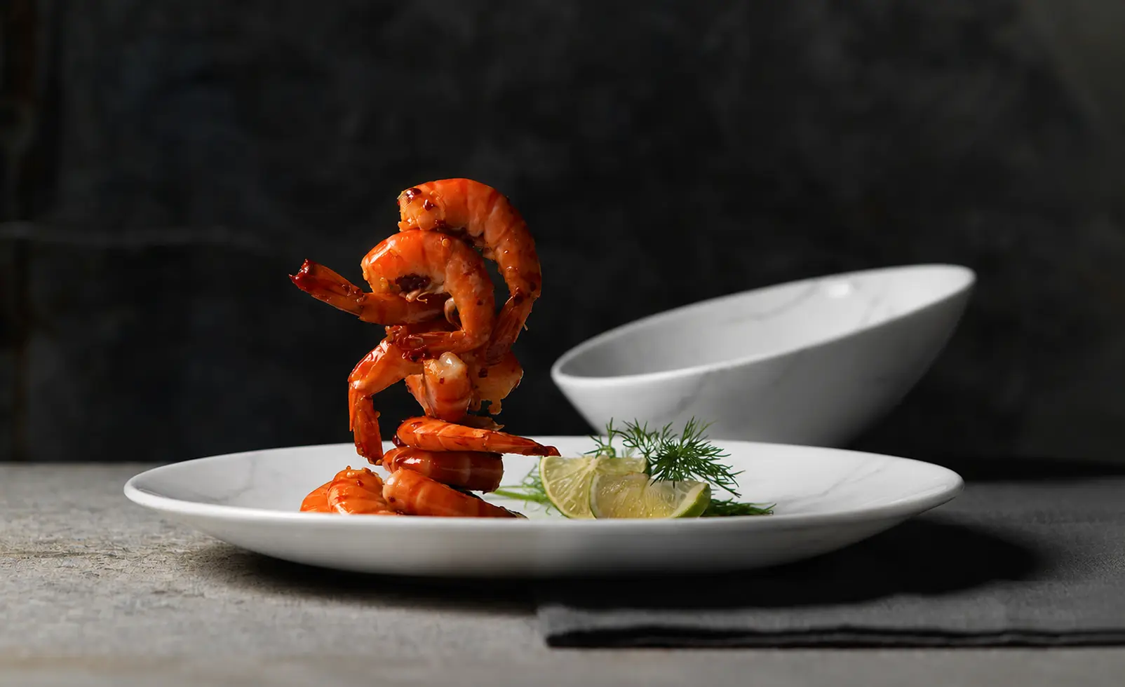 Restaurant table set with natural stone dinnerware