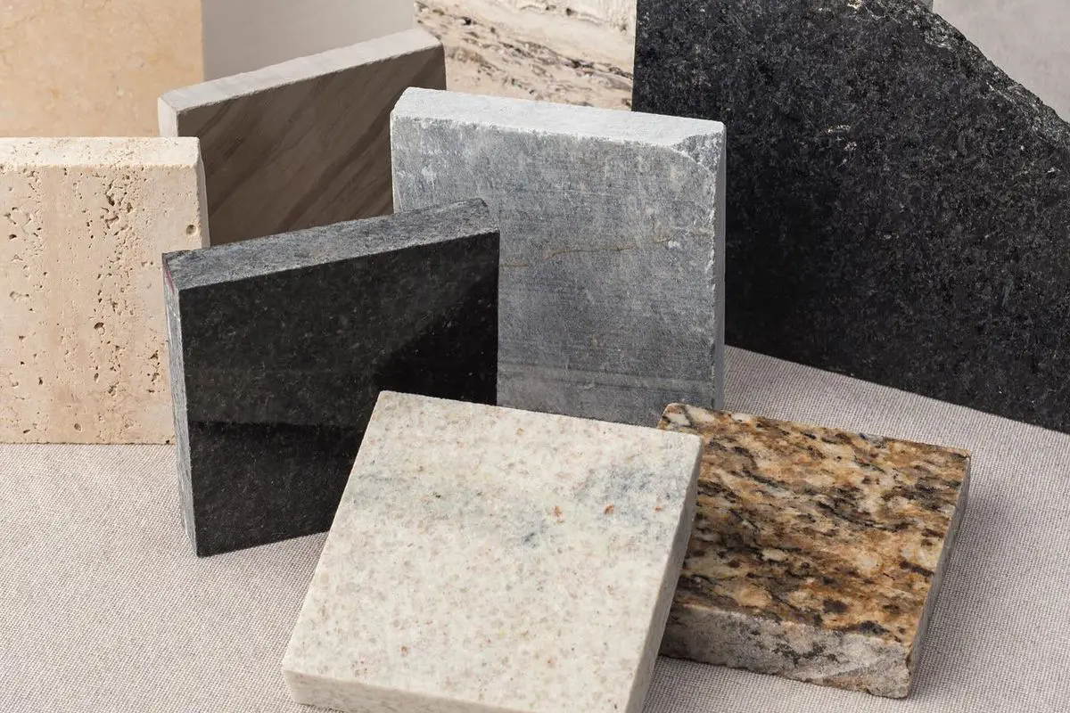 Dense granite slab surface with crystalline flecks