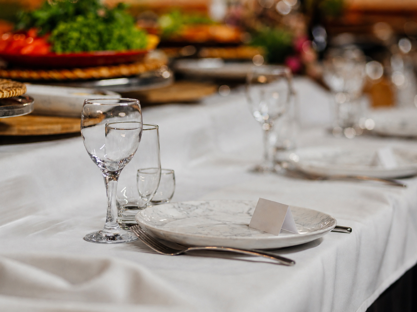 Natural stone bowls and plates arranged on a dining table